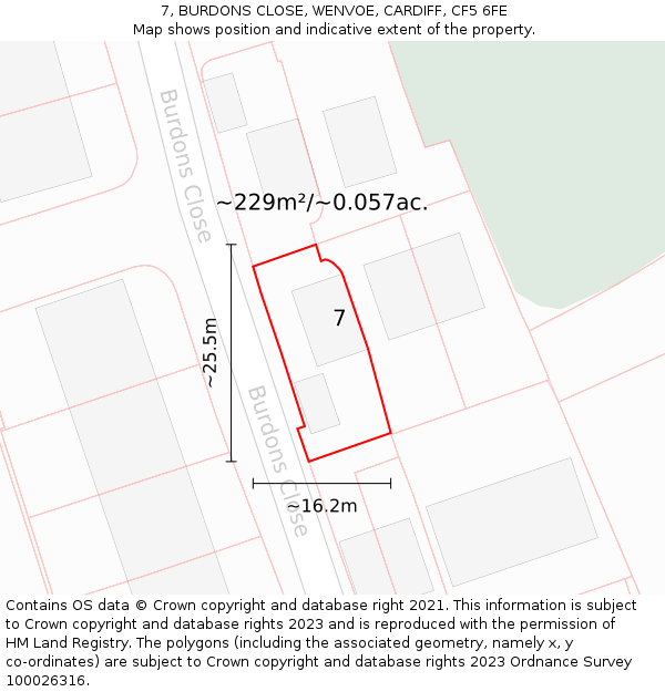 7, BURDONS CLOSE, WENVOE, CARDIFF, CF5 6FE: Plot and title map