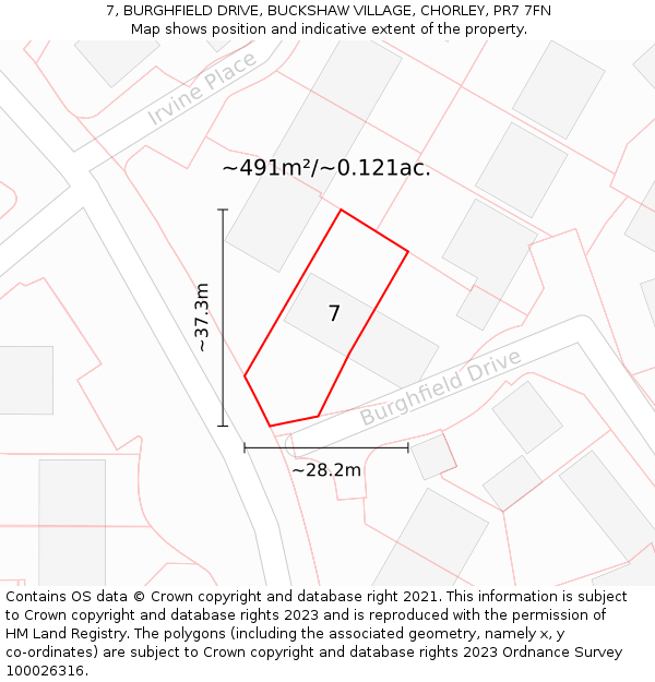 7, BURGHFIELD DRIVE, BUCKSHAW VILLAGE, CHORLEY, PR7 7FN: Plot and title map