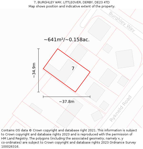 7, BURGHLEY WAY, LITTLEOVER, DERBY, DE23 4TD: Plot and title map
