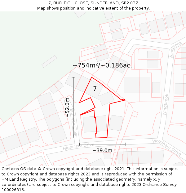 7, BURLEIGH CLOSE, SUNDERLAND, SR2 0BZ: Plot and title map