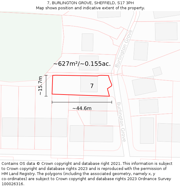 7, BURLINGTON GROVE, SHEFFIELD, S17 3PH: Plot and title map