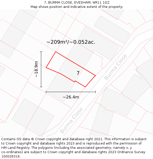 7, BURMA CLOSE, EVESHAM, WR11 1GZ: Plot and title map