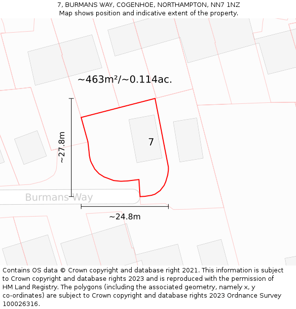 7, BURMANS WAY, COGENHOE, NORTHAMPTON, NN7 1NZ: Plot and title map
