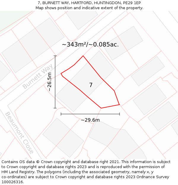 7, BURNETT WAY, HARTFORD, HUNTINGDON, PE29 1EP: Plot and title map