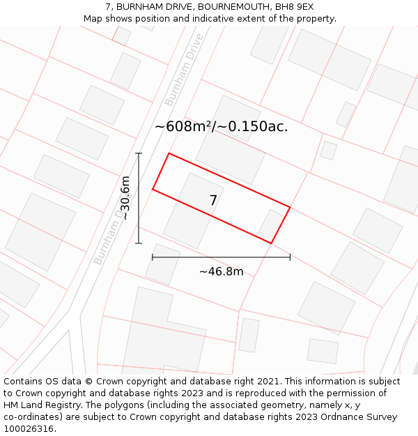 7, BURNHAM DRIVE, BOURNEMOUTH, BH8 9EX: Plot and title map