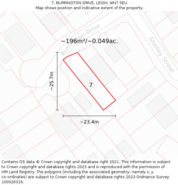 7, BURRINGTON DRIVE, LEIGH, WN7 5EU: Plot and title map