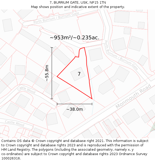 7, BURRIUM GATE, USK, NP15 1TN: Plot and title map