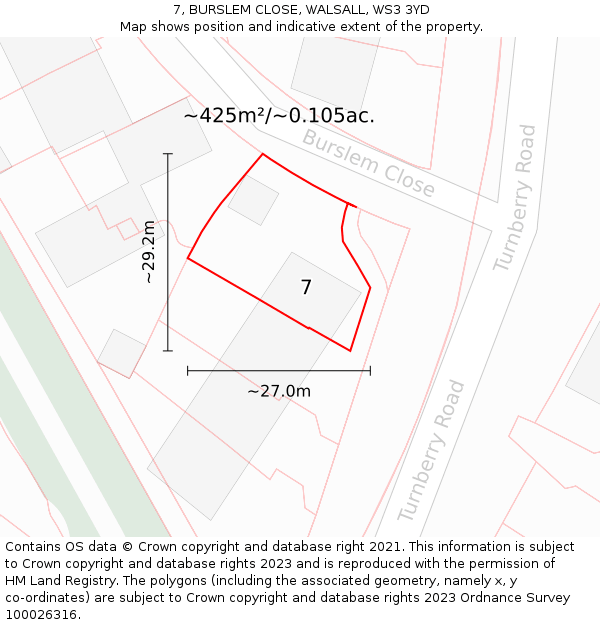 7, BURSLEM CLOSE, WALSALL, WS3 3YD: Plot and title map