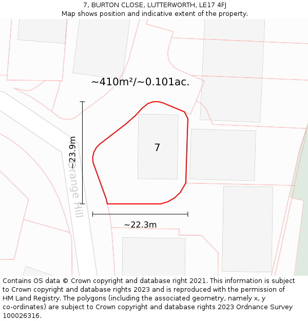 7, BURTON CLOSE, LUTTERWORTH, LE17 4FJ: Plot and title map
