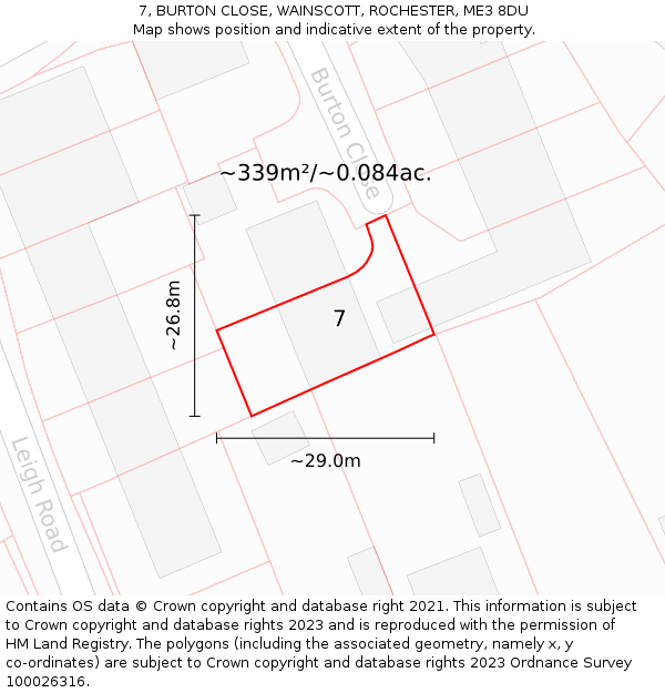 7, BURTON CLOSE, WAINSCOTT, ROCHESTER, ME3 8DU: Plot and title map