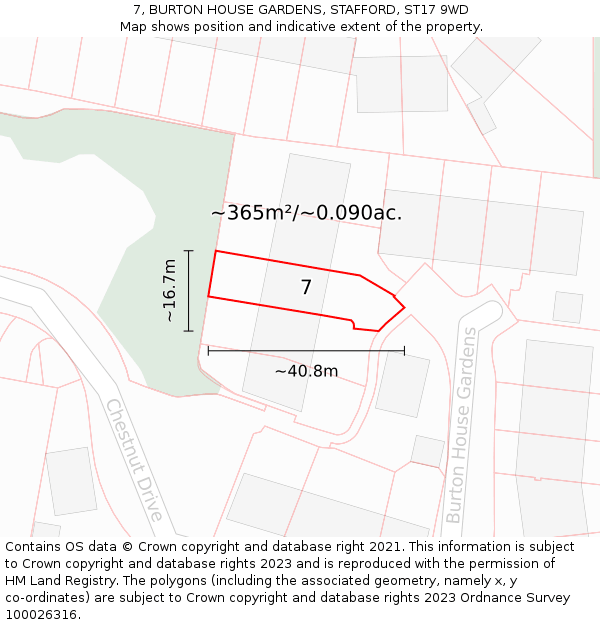 7, BURTON HOUSE GARDENS, STAFFORD, ST17 9WD: Plot and title map