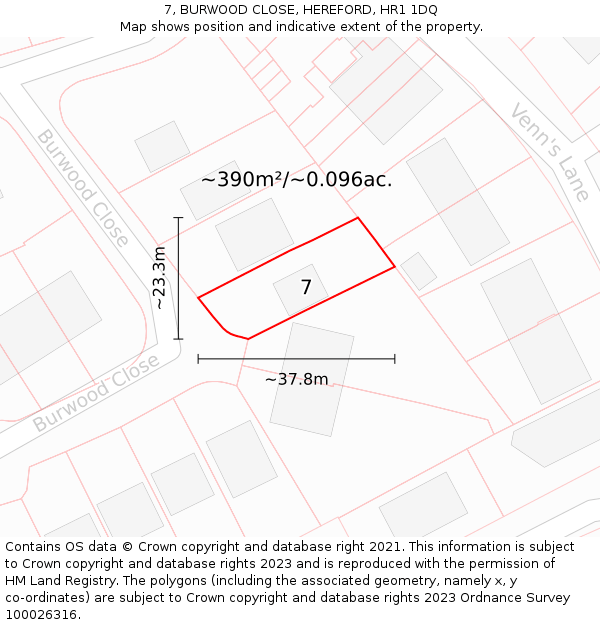 7, BURWOOD CLOSE, HEREFORD, HR1 1DQ: Plot and title map