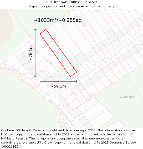 7, BURY ROAD, EPPING, CM16 5ET: Plot and title map