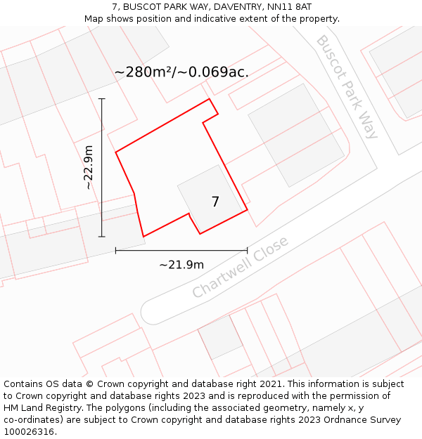 7, BUSCOT PARK WAY, DAVENTRY, NN11 8AT: Plot and title map