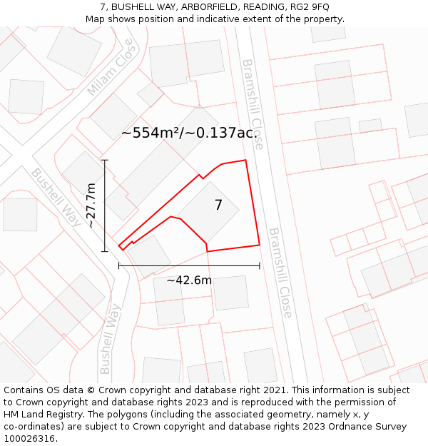 7, BUSHELL WAY, ARBORFIELD, READING, RG2 9FQ: Plot and title map