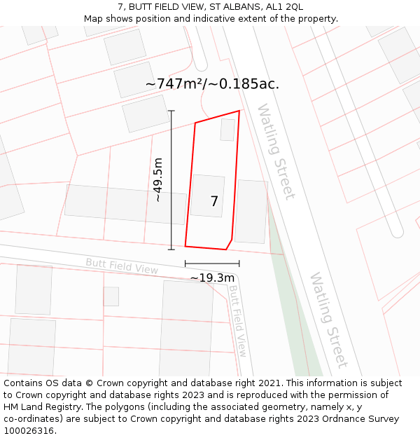 7, BUTT FIELD VIEW, ST ALBANS, AL1 2QL: Plot and title map