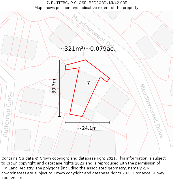7, BUTTERCUP CLOSE, BEDFORD, MK42 0RE: Plot and title map