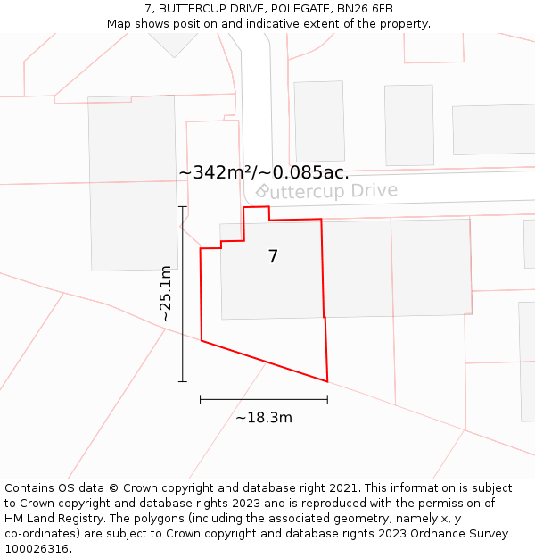 7, BUTTERCUP DRIVE, POLEGATE, BN26 6FB: Plot and title map