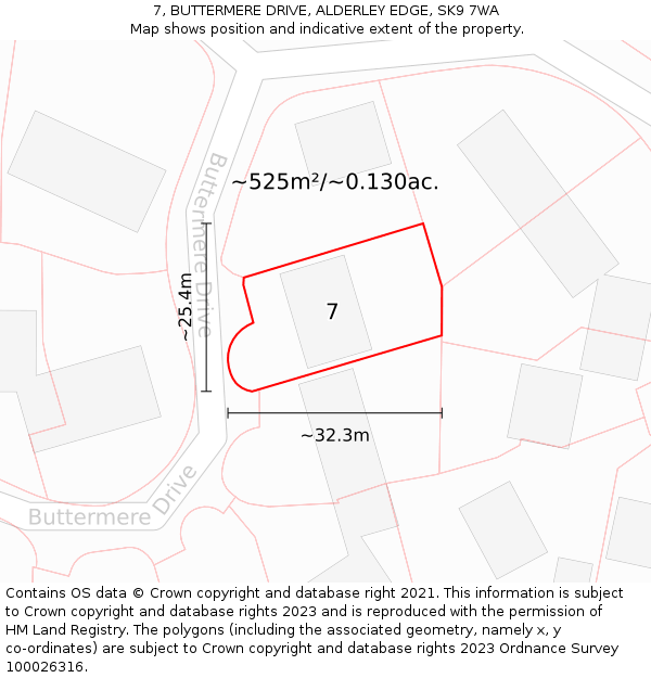 7, BUTTERMERE DRIVE, ALDERLEY EDGE, SK9 7WA: Plot and title map