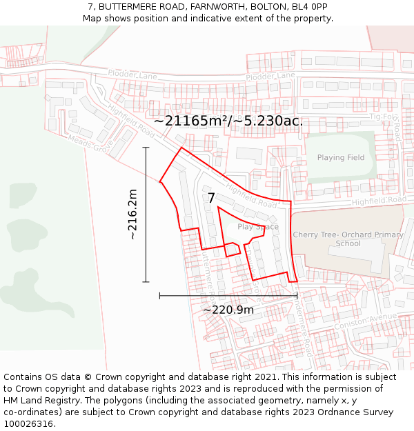7, BUTTERMERE ROAD, FARNWORTH, BOLTON, BL4 0PP: Plot and title map