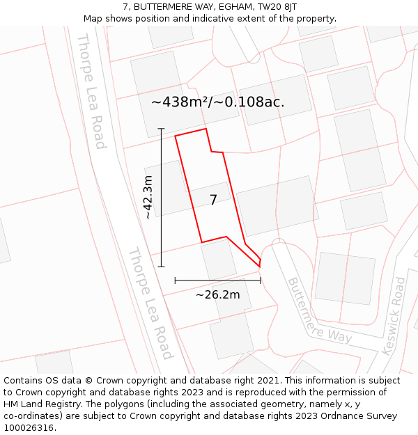 7, BUTTERMERE WAY, EGHAM, TW20 8JT: Plot and title map