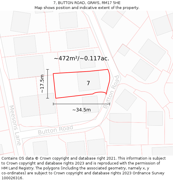 7, BUTTON ROAD, GRAYS, RM17 5HE: Plot and title map