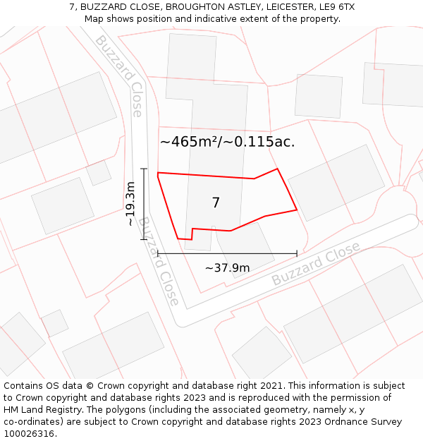 7, BUZZARD CLOSE, BROUGHTON ASTLEY, LEICESTER, LE9 6TX: Plot and title map