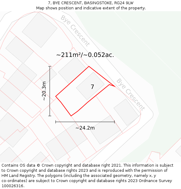 7, BYE CRESCENT, BASINGSTOKE, RG24 9LW: Plot and title map