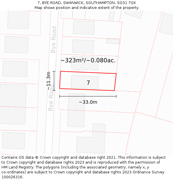 7, BYE ROAD, SWANWICK, SOUTHAMPTON, SO31 7GX: Plot and title map