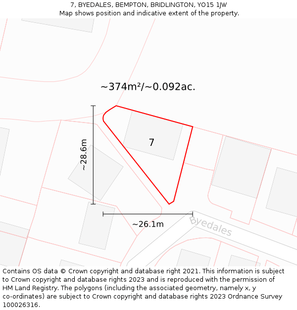 7, BYEDALES, BEMPTON, BRIDLINGTON, YO15 1JW: Plot and title map