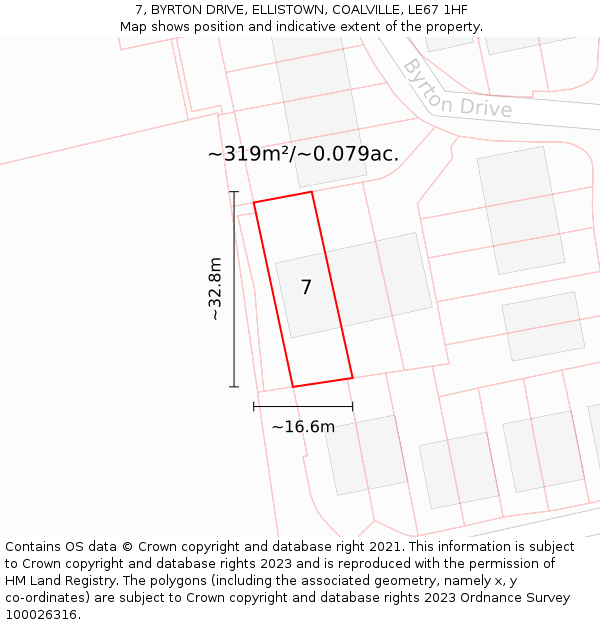 7, BYRTON DRIVE, ELLISTOWN, COALVILLE, LE67 1HF: Plot and title map