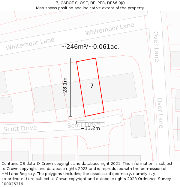 7, CABOT CLOSE, BELPER, DE56 0JQ: Plot and title map