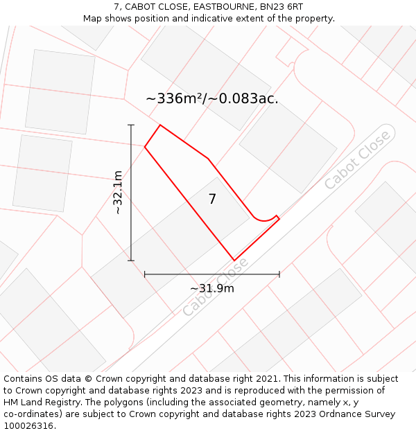 7, CABOT CLOSE, EASTBOURNE, BN23 6RT: Plot and title map