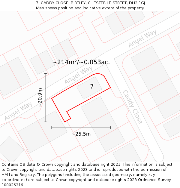7, CADDY CLOSE, BIRTLEY, CHESTER LE STREET, DH3 1GJ: Plot and title map