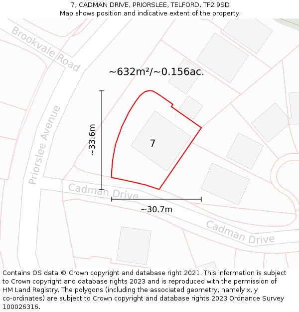 7, CADMAN DRIVE, PRIORSLEE, TELFORD, TF2 9SD: Plot and title map