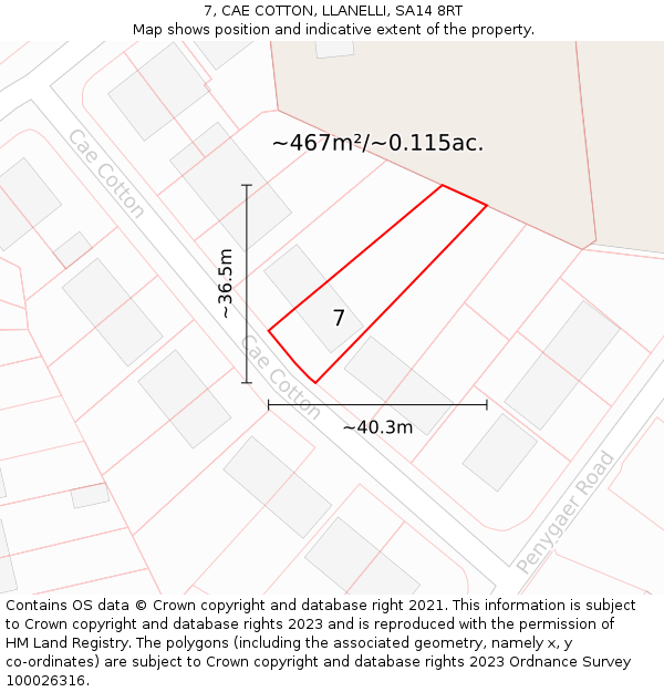7, CAE COTTON, LLANELLI, SA14 8RT: Plot and title map