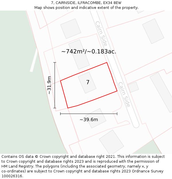 7, CAIRNSIDE, ILFRACOMBE, EX34 8EW: Plot and title map