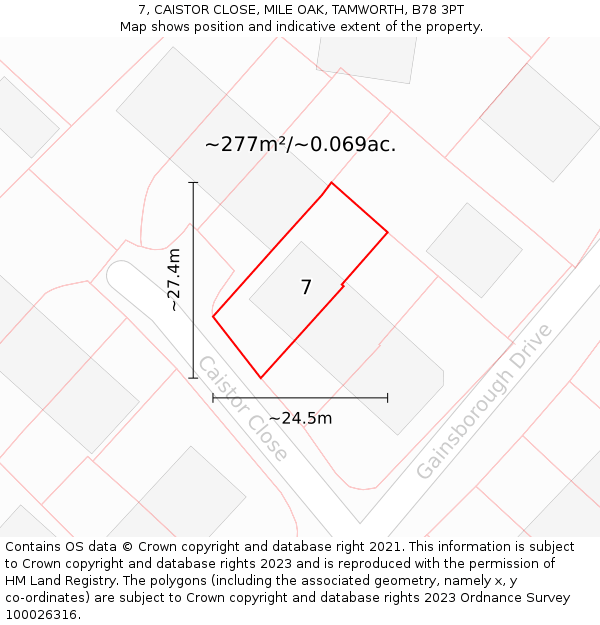 7, CAISTOR CLOSE, MILE OAK, TAMWORTH, B78 3PT: Plot and title map