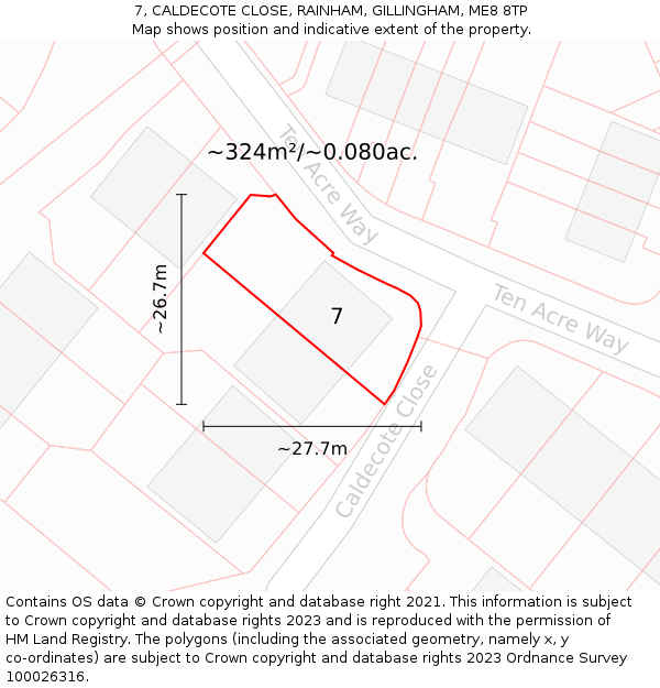 7, CALDECOTE CLOSE, RAINHAM, GILLINGHAM, ME8 8TP: Plot and title map