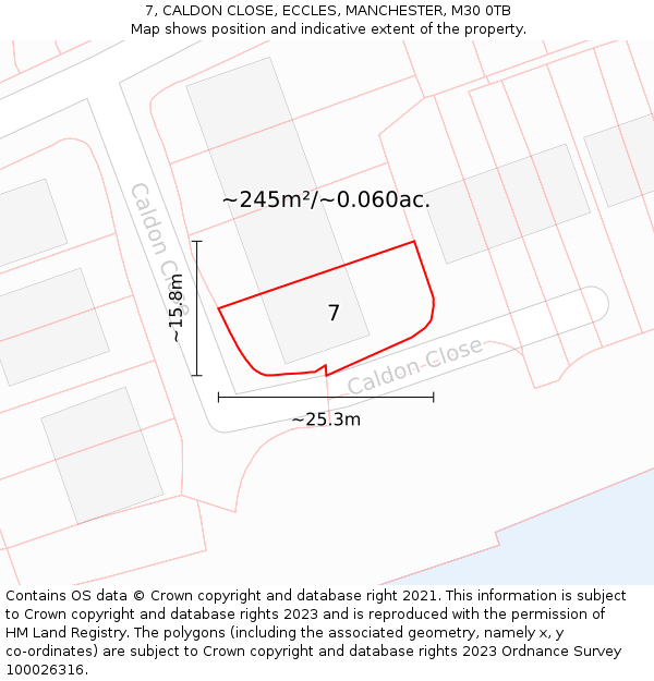 7, CALDON CLOSE, ECCLES, MANCHESTER, M30 0TB: Plot and title map