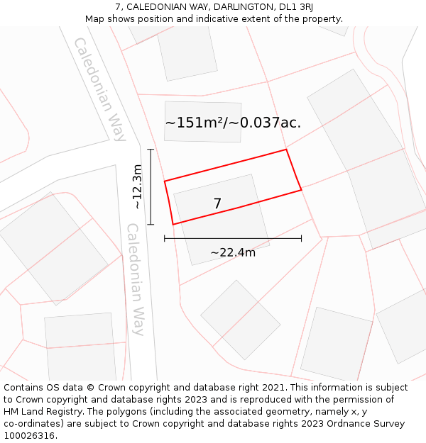 7, CALEDONIAN WAY, DARLINGTON, DL1 3RJ: Plot and title map
