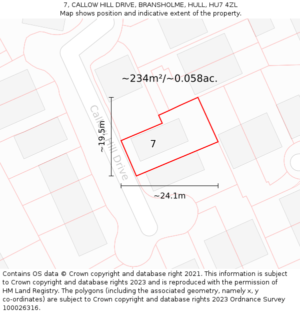7, CALLOW HILL DRIVE, BRANSHOLME, HULL, HU7 4ZL: Plot and title map