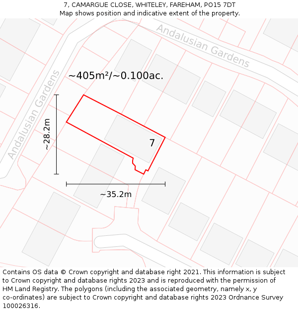 7, CAMARGUE CLOSE, WHITELEY, FAREHAM, PO15 7DT: Plot and title map