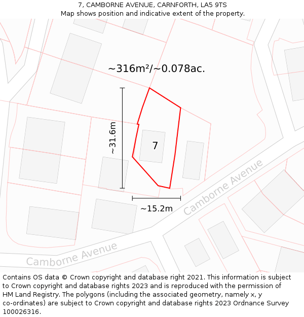 7, CAMBORNE AVENUE, CARNFORTH, LA5 9TS: Plot and title map