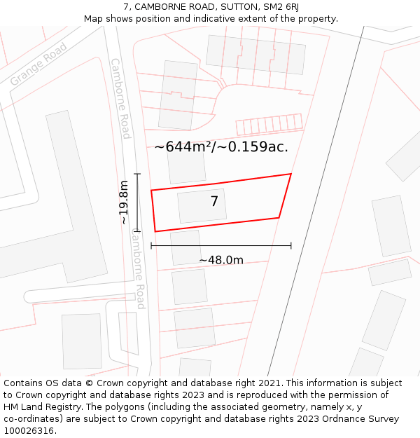 7, CAMBORNE ROAD, SUTTON, SM2 6RJ: Plot and title map