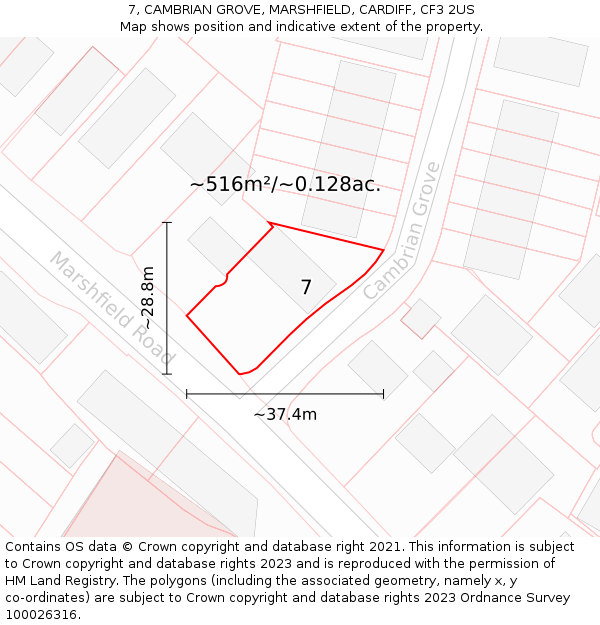 7, CAMBRIAN GROVE, MARSHFIELD, CARDIFF, CF3 2US: Plot and title map