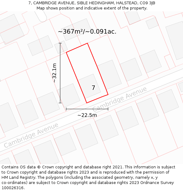 7, CAMBRIDGE AVENUE, SIBLE HEDINGHAM, HALSTEAD, CO9 3JB: Plot and title map