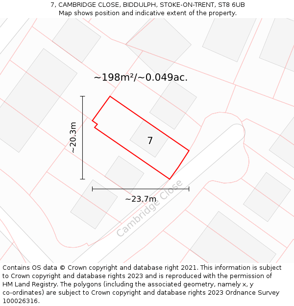 7, CAMBRIDGE CLOSE, BIDDULPH, STOKE-ON-TRENT, ST8 6UB: Plot and title map