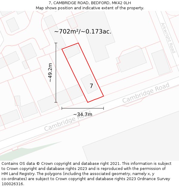 7, CAMBRIDGE ROAD, BEDFORD, MK42 0LH: Plot and title map