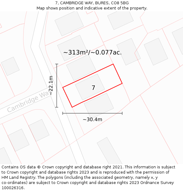 7, CAMBRIDGE WAY, BURES, CO8 5BG: Plot and title map